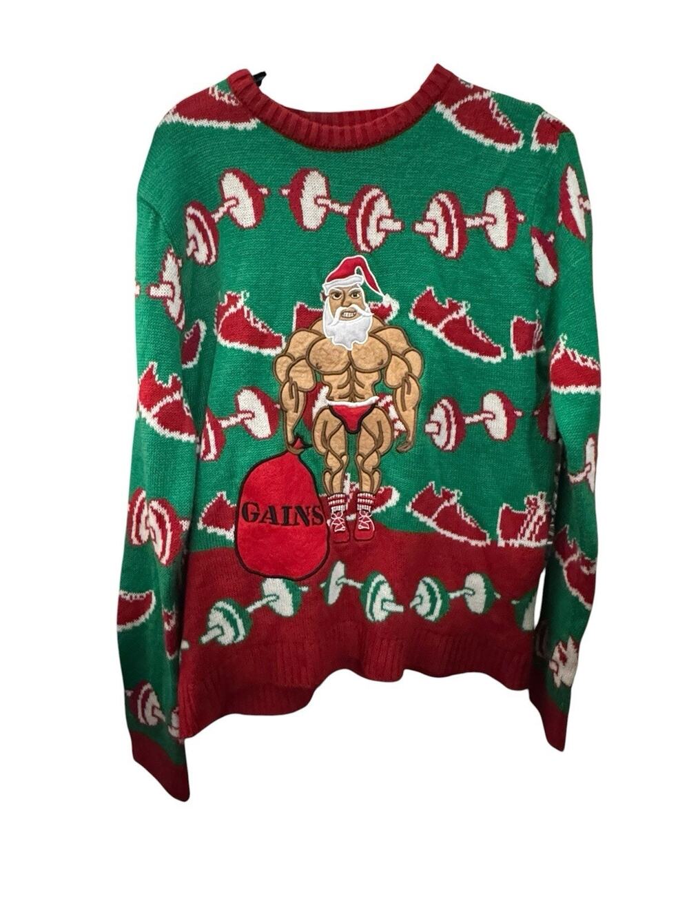 Blizzard Bay Ugly Christmas Gym Gains Bodybuilder Santa Claus Sweater Medium
